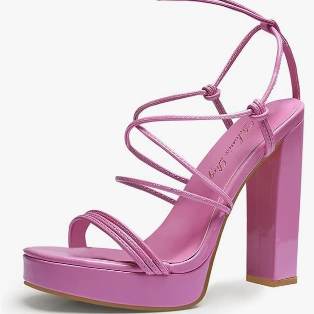 Lace-up strappy platform block heels